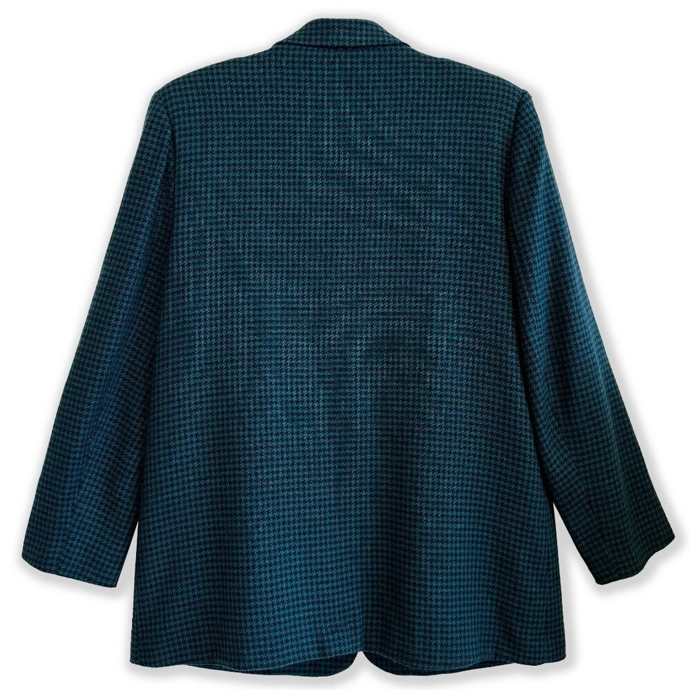 Vintage 70s Alfred Dunner Green Black Houndstooth Plaid Oversized Blazer - Picture 5 of 7